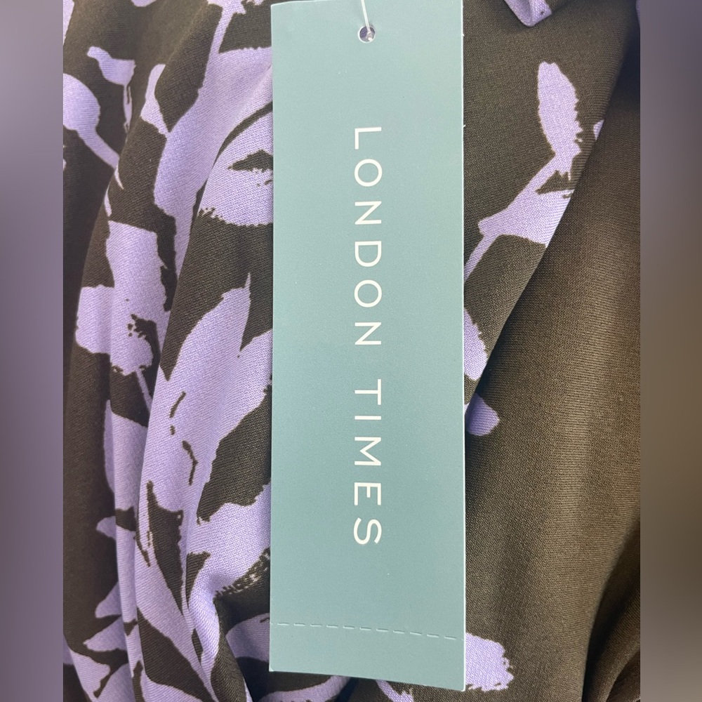 NEW Maggie London Elegant Purple Brown Long Sleeve High Neck Floral Dress 14 - Picture 6 of 11